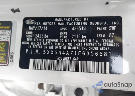 2015 Kia Optima Ex from USA, damaged, VIN 5XXGN4A71FG356581